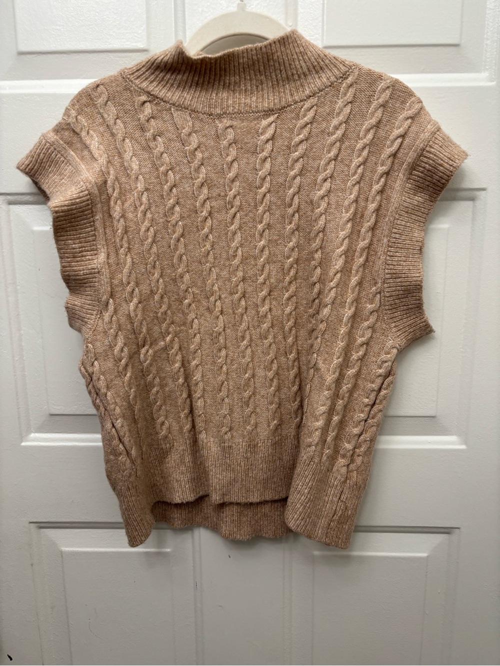 cupcakes & cashmere Beige Cable-Knit Sleeveless Turtleneck Sweater Vest
